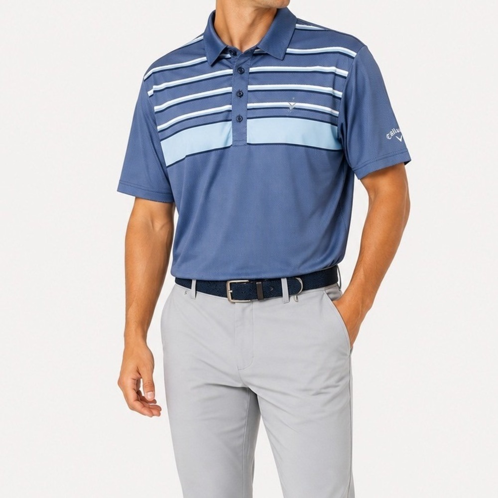 Callaway Polo Shirt Men XXL Blue Striped Opti-Dri Golf Casual Classic